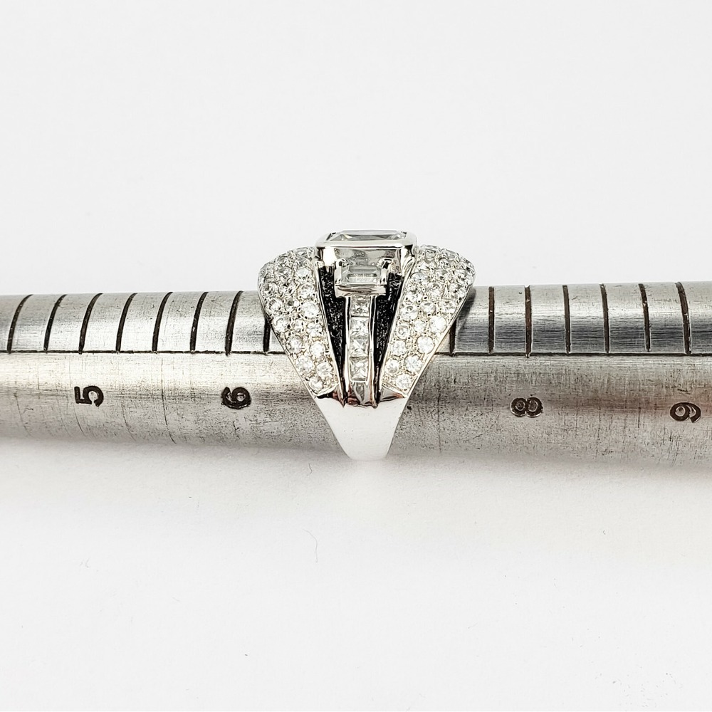 Ross‎ Simons Large Clear Cubic Zirconia CZ Cocktail Ring Black Enamel Size 7 - Picture 10 of 10